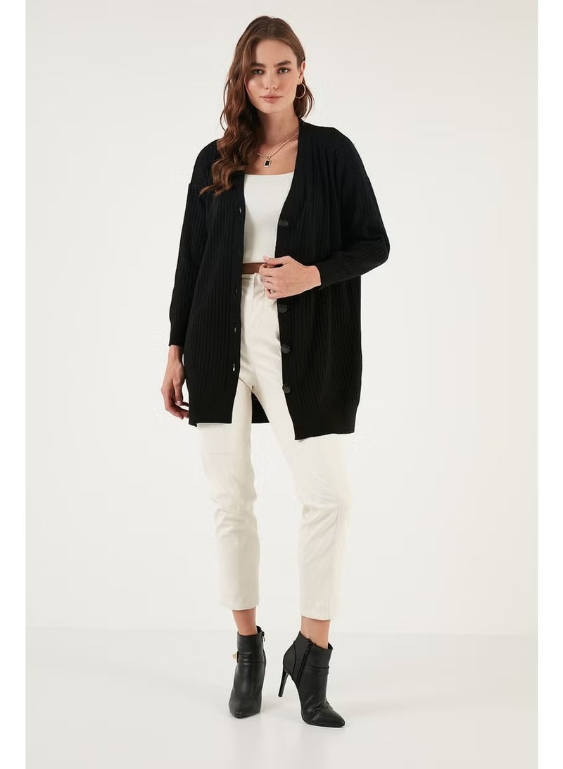 Lela V Neck Buttoned Long Knitted Cardigan Women's Cardigan 4616040Y - Image 4
